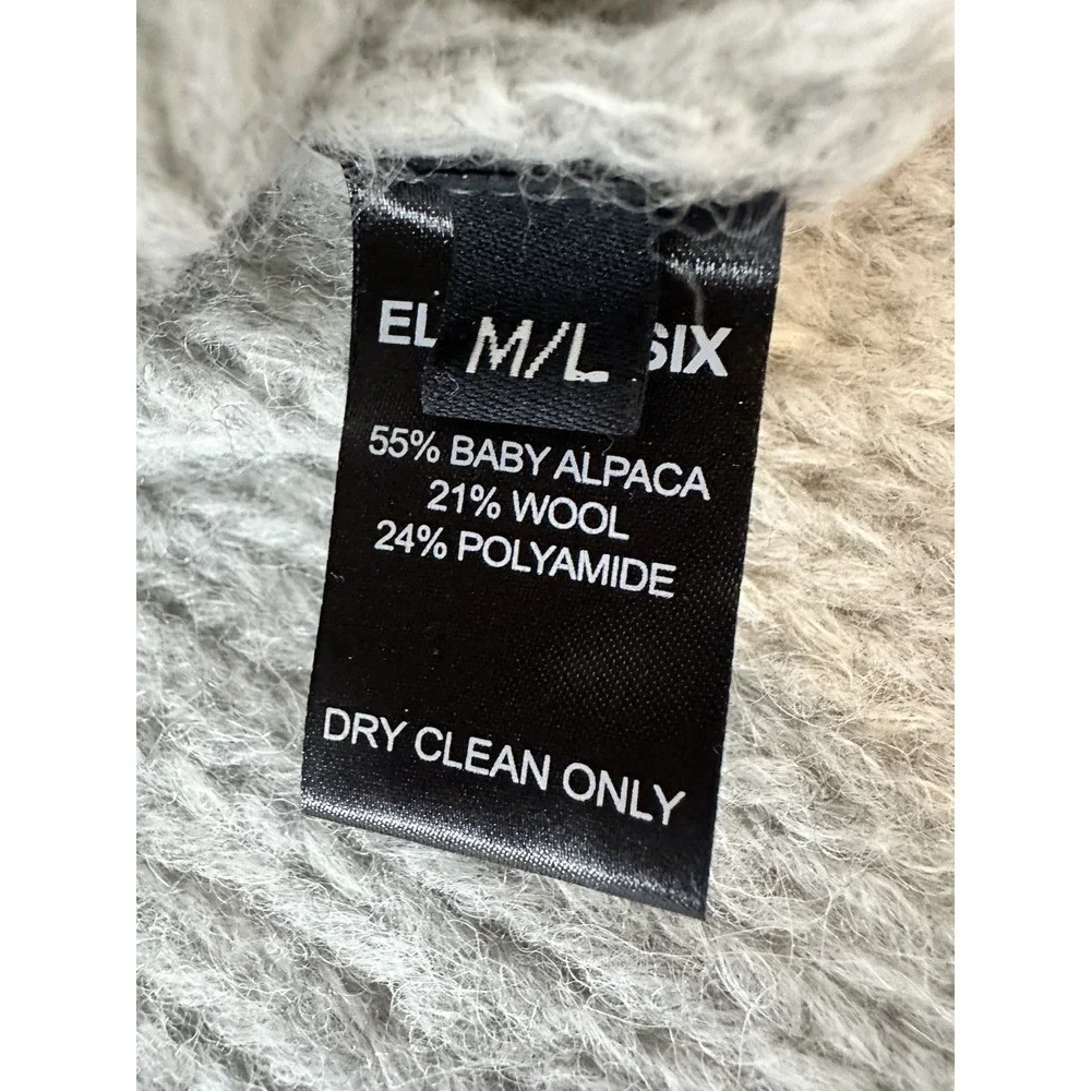 Eleven Six‎ Vaida Sweater Women's M/L Pale Grey Hand Knit Baby Alpaca Wool  $398